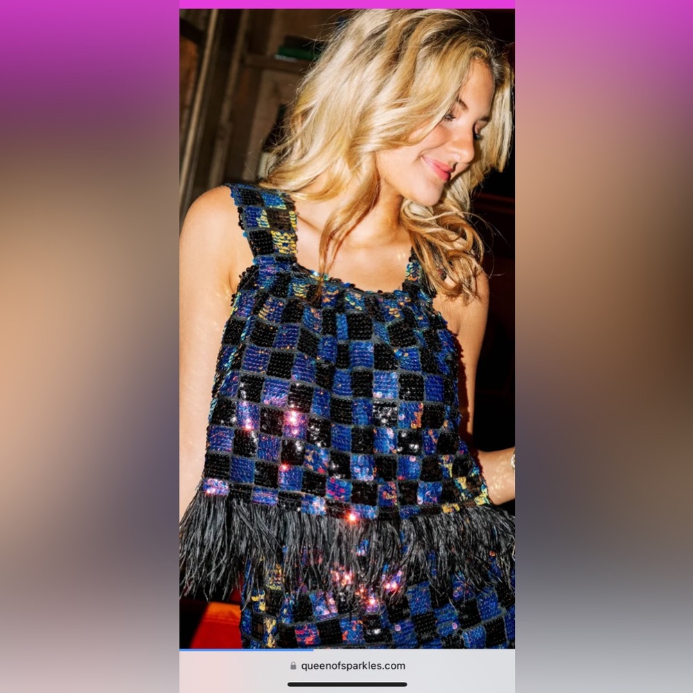QUEEN OF SPARKLES SEQUIN CHECKERED TOP